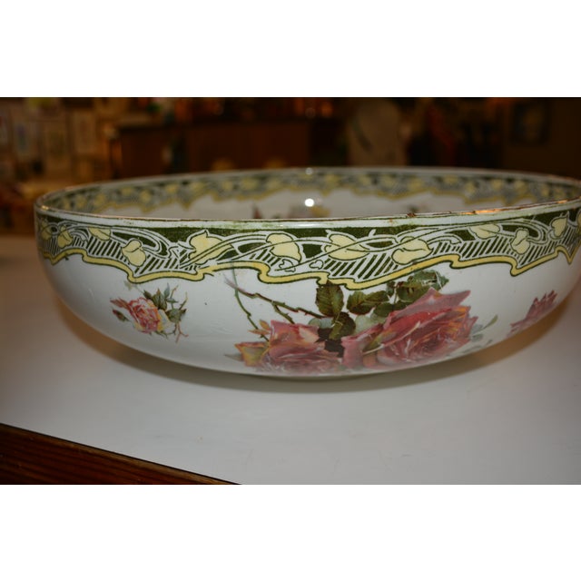 Antique Art Nouveau Doulton Burslem Kelmscott Transferware Wash Basin / Bowl W/ Pink Roses For Sale - Image 9 of 18