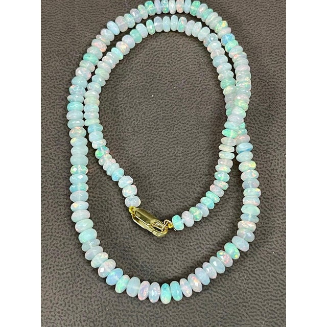 Natural Opal Faceted Bead Single Strand Necklace on Sale 14 K Gold Lobster Clasp For Sale - Image 16 of 18