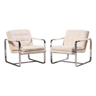 Milo Baughman Style Mid Century Chrome Lounge Chairs - Pair For Sale