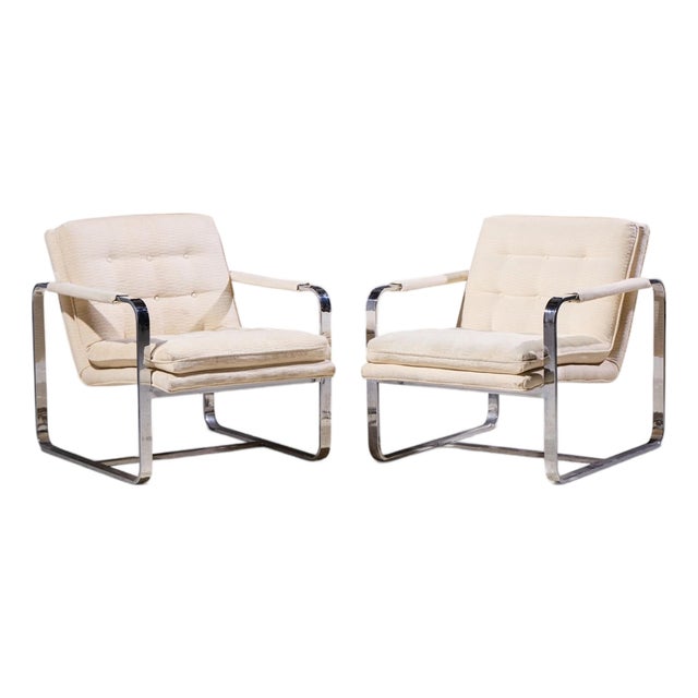 Milo Baughman Style Mid Century Chrome Lounge Chairs - Pair For Sale