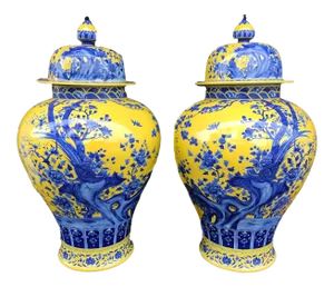 Lg Old Famille Jaune Ginger Jars - a Pair