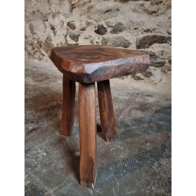 Wood French Rustic Walnut Stool, 1950s For Sale - Image 7 of 11