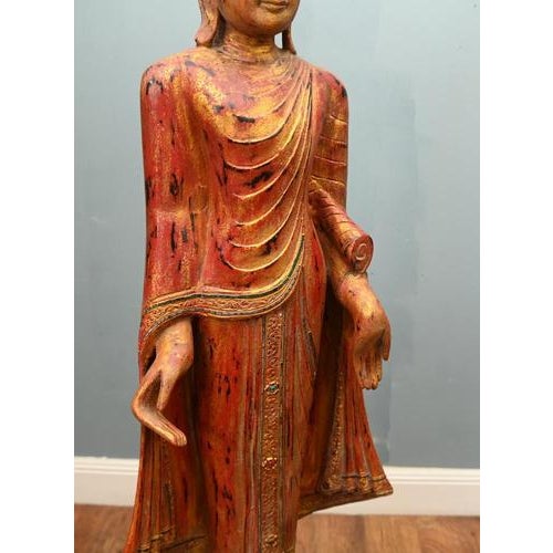 Burmese Carved Standing Buddha Statue For Sale - Image 5 of 17