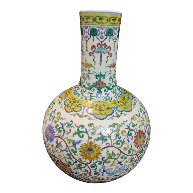 Chinese Ceramic Vase Qing Dynasty Qianlong Marked Doucai Porcelain Tianqiu Vase Hand Painted Hidden Eight Immortals Pattern For Sale