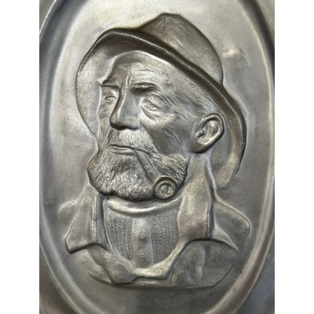 Nautical Pewter Fisherman Hanging Platter – Nautical Coastal Wall Art For Sale - Image 3 of 9
