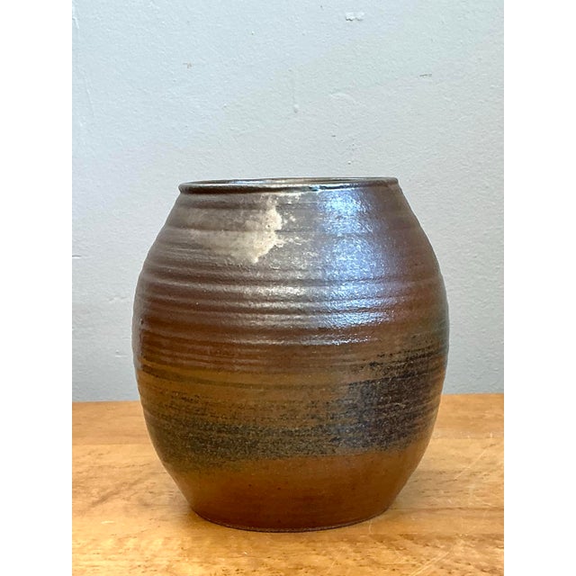 Vintage Brown Glazed Ceramic Vase For Sale - Image 11 of 12