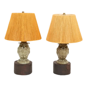 Pair of Glazed Earthenware Owl Table Lamps, 20th Century