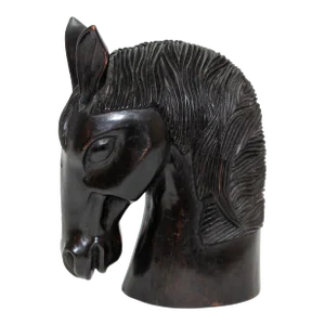 Sculptural Hand-Carved Wood Horse Head Equestrian Decor 1950's