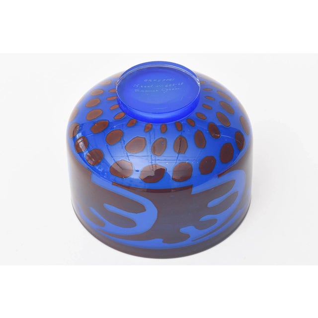 Vintage Swedish Signed Abstract Blue Glass Bowl by Gunnar Cryen Graal, for Orrefors, Cobalt Blue For Sale - Image 9 of 11