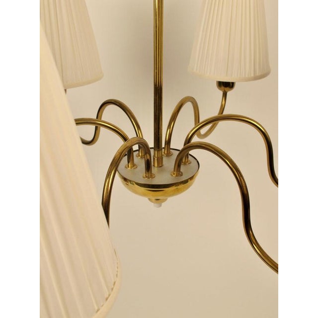 Mid-Century 6-Arm Chandelier in Brass with Silk Shades by Rupert Nikoll, 1958 For Sale - Image 6 of 16