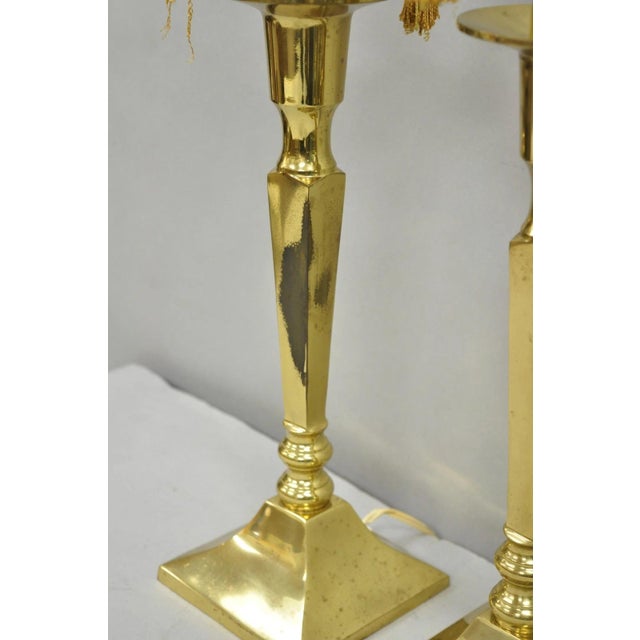 Metal Late 20th Century Hollywood Regency Tommi Parzinger Style Brass Candlestick Table Lamp Pair For Sale - Image 7 of 12