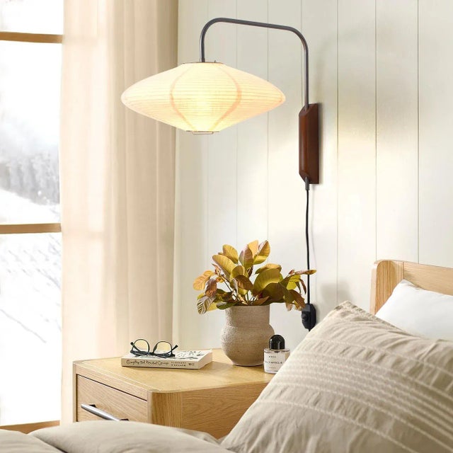 Roswell Wall Sconce - Matte Black, Handcrafted Shinpuru-Sa Linen-Cotton Shade, Plug-In For Sale - Image 4 of 11