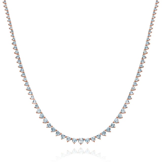 Nina Zhou 20.40ct Heart Aquamarine Riviera Graduated Tennis Necklace in 14k Gold For Sale - Image 11 of 12