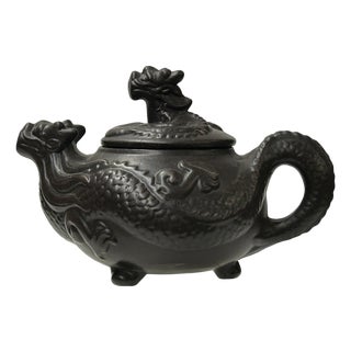 Chinese Dark Brown Black Yixing Zisha Clay Teapot With Dragon Accent For Sale