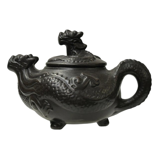 Chinese Dark Brown Black Yixing Zisha Clay Teapot With Dragon Accent For Sale