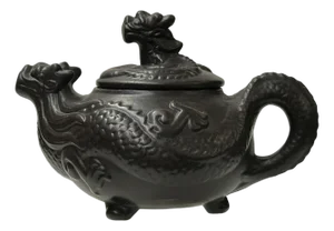 Chinese Dark Brown Black Yixing Zisha Clay Teapot With Dragon Accent