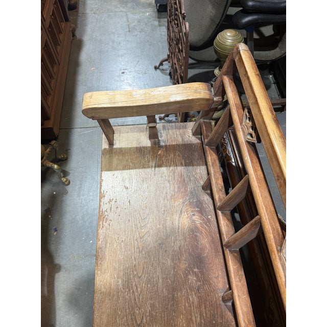Vintage Rustic Chinoiserie Teak Bench W Two Drawers For Sale - Image 16 of 17