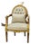 French Louis XVI Damask Accent Armchair With Hand-Carved Wood Frame & Gold Leaf Details For Sale