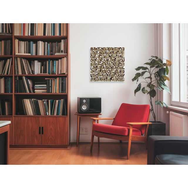 Gold Taupie - Abstract Gold 'I Love You' Graffiti Mixed Media Painting on Canvas Original Artwork by Amber Goldhammer For Sale - Image 8 of 9