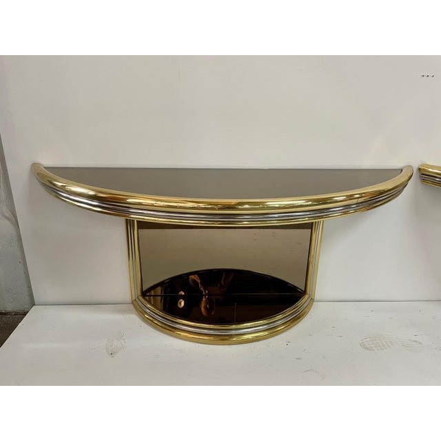 Exceptiona Mixed-Metal Demilune Consoles - A Pair For Sale - Image 14 of 18