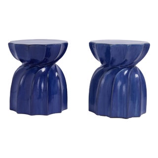 Pair of Vintage Glazed Earthenware Stands or Tables For Sale