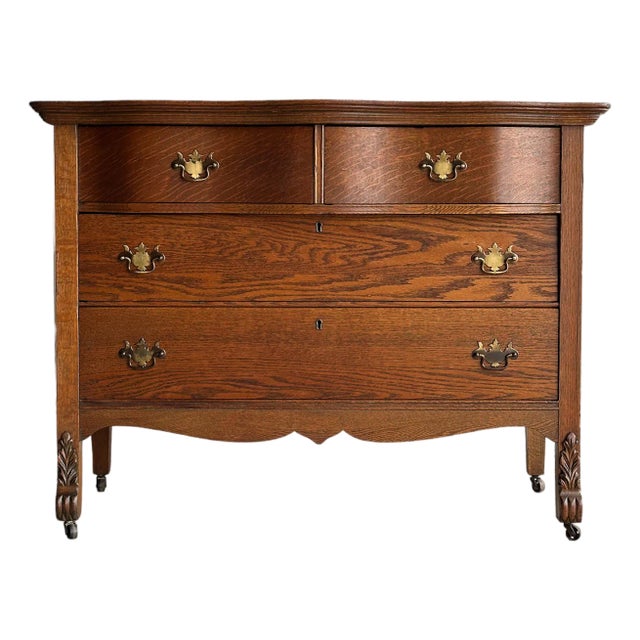Antique Oak Serpentine Chest of Drawers, C. 1890 For Sale
