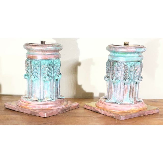 Stunning Pair of Solid Copper and Bronze Architectural Column Sculptures / Bases For Sale In Miami - Image 6 of 13