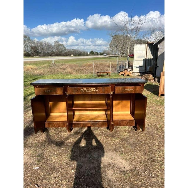 19th Century French Empire Flam Mahogany Marble Top Sideboard / Credenzas For Sale - Image 9 of 12