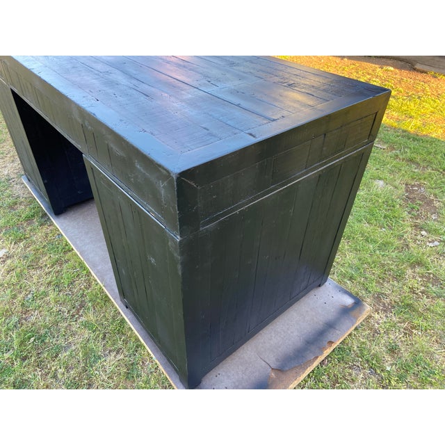 Rh Restoration Hardware Printmakers Executive Desk With Distressed Wood For Sale In Sacramento - Image 6 of 12