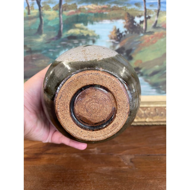 Green Vintage Studio Pottery Jar With Glazed Bird Silhouette and Earthy Green Finish For Sale - Image 8 of 9