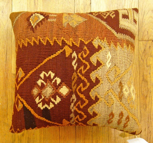 Decorative Vintage Turkish Kilim Rug Pillow with Geometric Abstracts