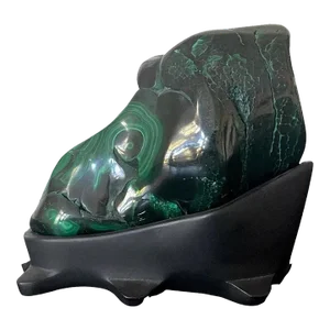 Early 20th Century Malachite Rock Specimen on Display Stand as a Viewing Stone
