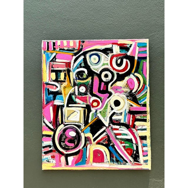 Vintage Geometric Vibrant Terry J Frid Oil on Canvas For Sale - Image 4 of 17