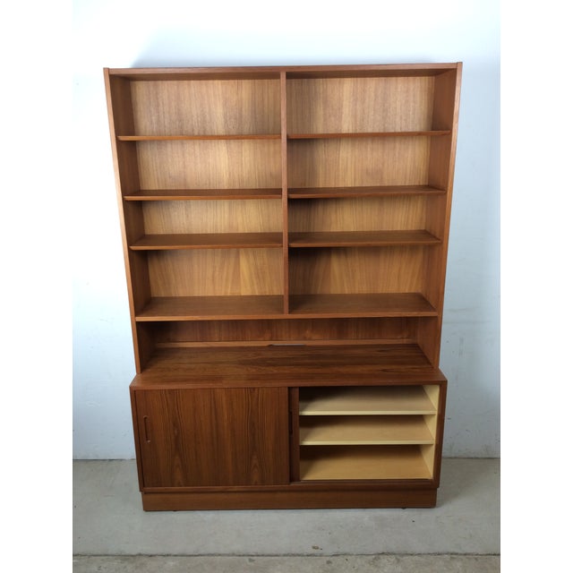 Danish Modern Two Piece Shelving Unit With Adjustable Shelves and Sliding Door Cabinets For Sale - Image 15 of 17