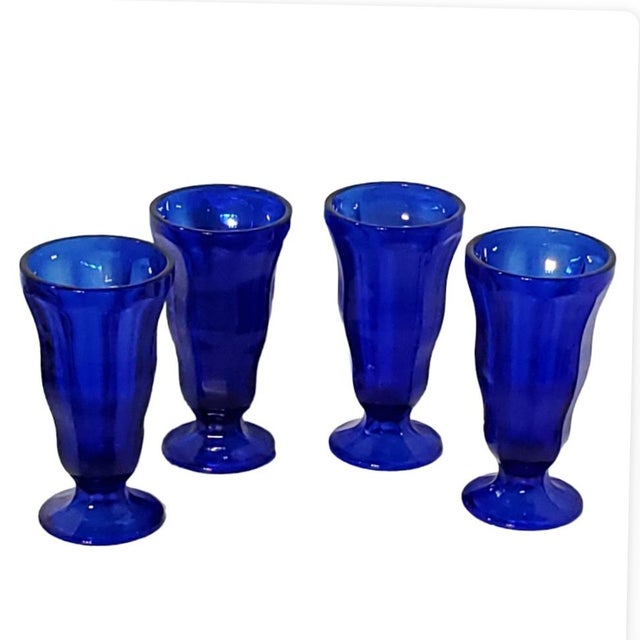 1970s Anchor Hocking Cobalt Blue Soda Fountain Glasses Ice Cream
