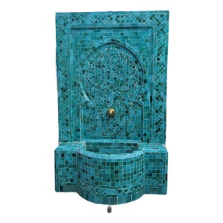 Emerald Aqua Handmade Moroccan Mosaic Tile Fountain For Sale