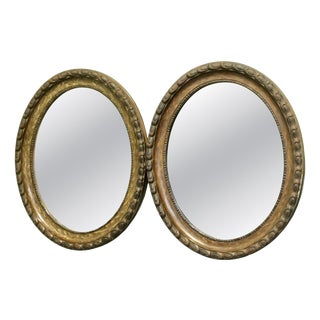 Victorian Wood Finish Oval Mirrors, 1920, Set of 2 For Sale