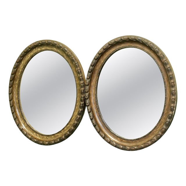 Victorian Wood Finish Oval Mirrors, 1920, Set of 2 For Sale