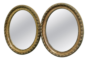 Victorian Wood Finish Oval Mirrors, 1920, Set of 2