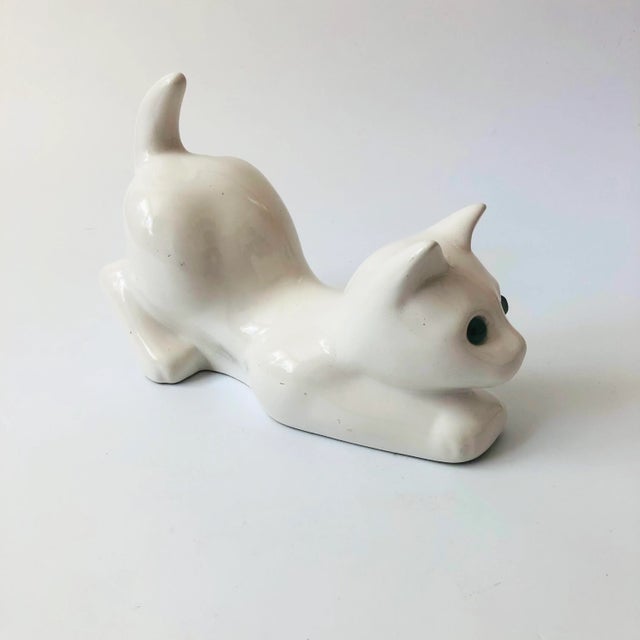 Mid 20th Century Large Vintage White Ceramic Cat by Elpa Alcobaca Portugal For Sale - Image 5 of 10