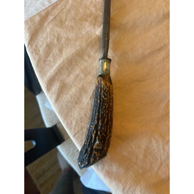 Antique Sterling Silver Mounted Stag Horn Carving Set, Meat Fork and Sharpening Steel For Sale - Image 15 of 15