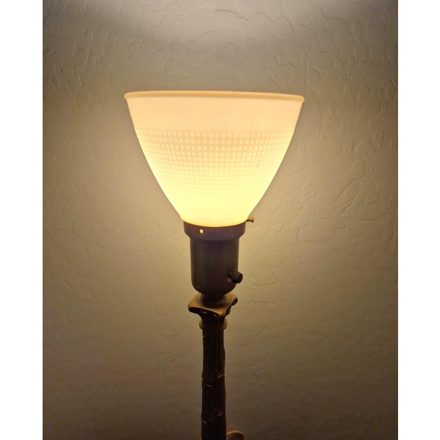 Metal Vintage Neoclassical Rembrandt Brass & Onyx Torchiere Table Lamp For Sale - Image 7 of 11
