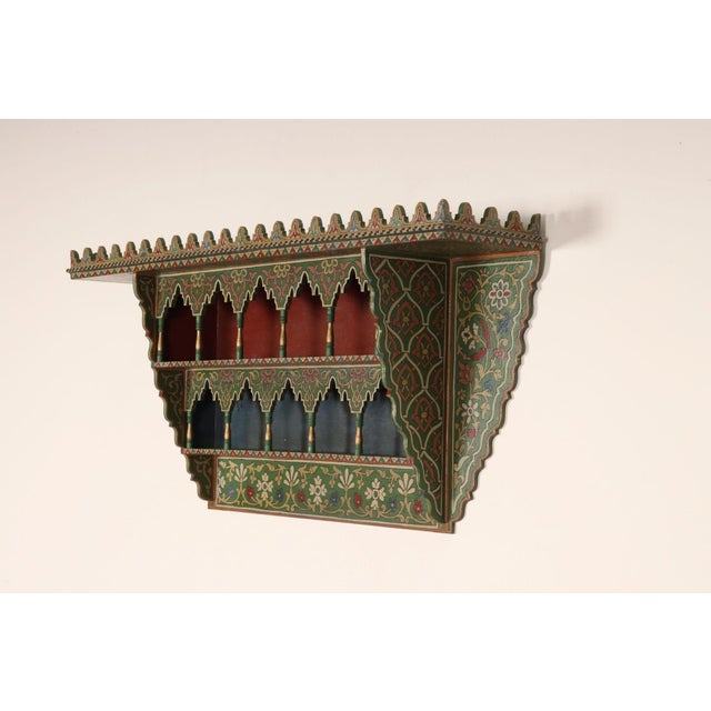Vintage Moroccan Hand Painted Wall Mounted Three Tiered Spice Shelf / Bracket For Sale - Image 4 of 14