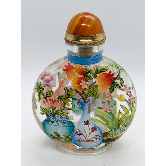 Late 20th Century Clear Glass Snuff Bottle With Painted Enamel Flowers and Yongzheng Mark For Sale - Image 13 of 13