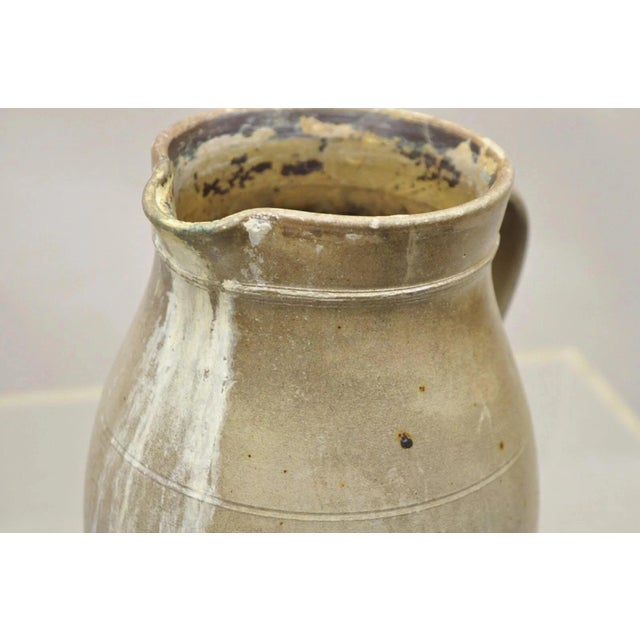 Antique Primitive Stoneware Salt Glazed 8" Bulbous Water Pitcher With Handle For Sale - Image 4 of 11