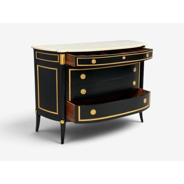 Maison Jansen Style, Louis XVI Bow Front Chest, Ebonized Wood, France, 1900s For Sale - Image 14 of 17