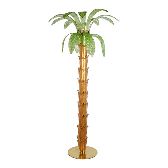 Vintage Italian Glass and Brass Palm Tree Floor Lamp For Sale