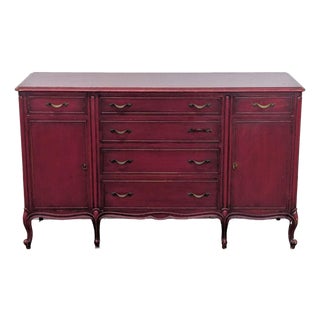 1990s Vintage Six Drawer Buffet With Two Cabinet Doors For Sale