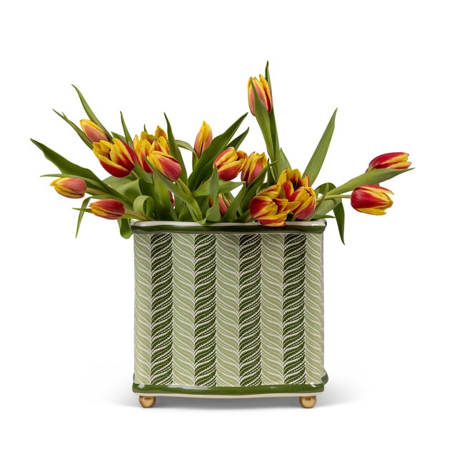 Name: Acanthus Stripe Green Planter Size: 8.5"H x 9"W x 7"D Acanthus Stripe is created from inspiration of the Henry...