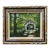 Late 20th Century Landscape Oil Painting, Covered Bridge Forest, Contemporary by Cerbone, Framed Carved Wood Linen Mat For Sale